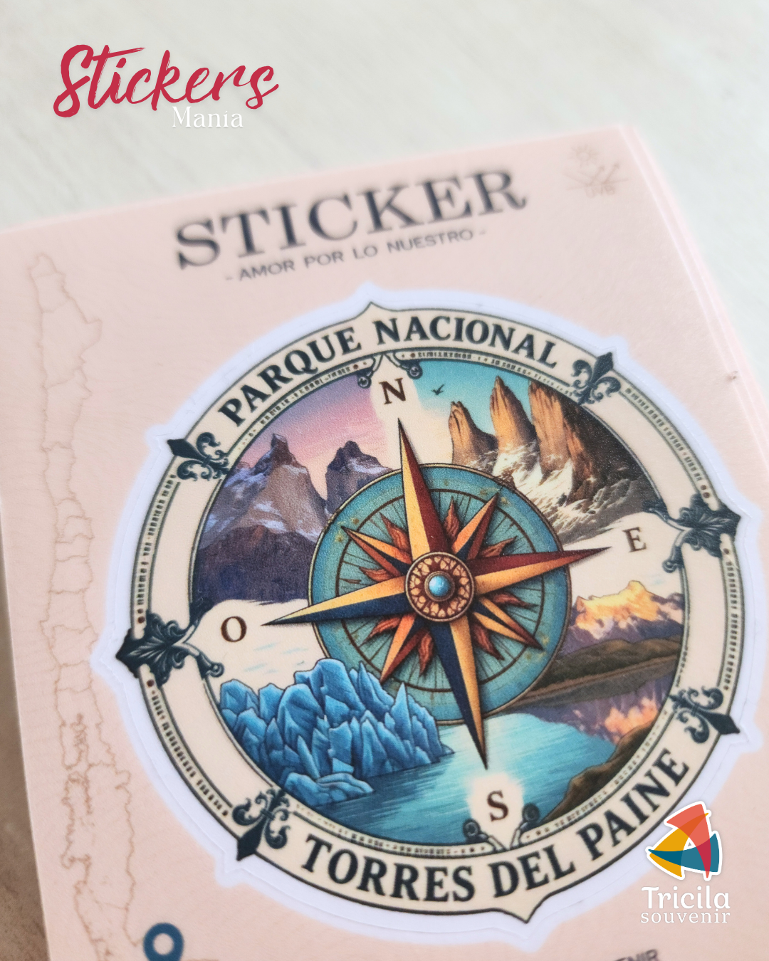 Sticker Brújula Paisajes Torres del Paine - Imagen 2